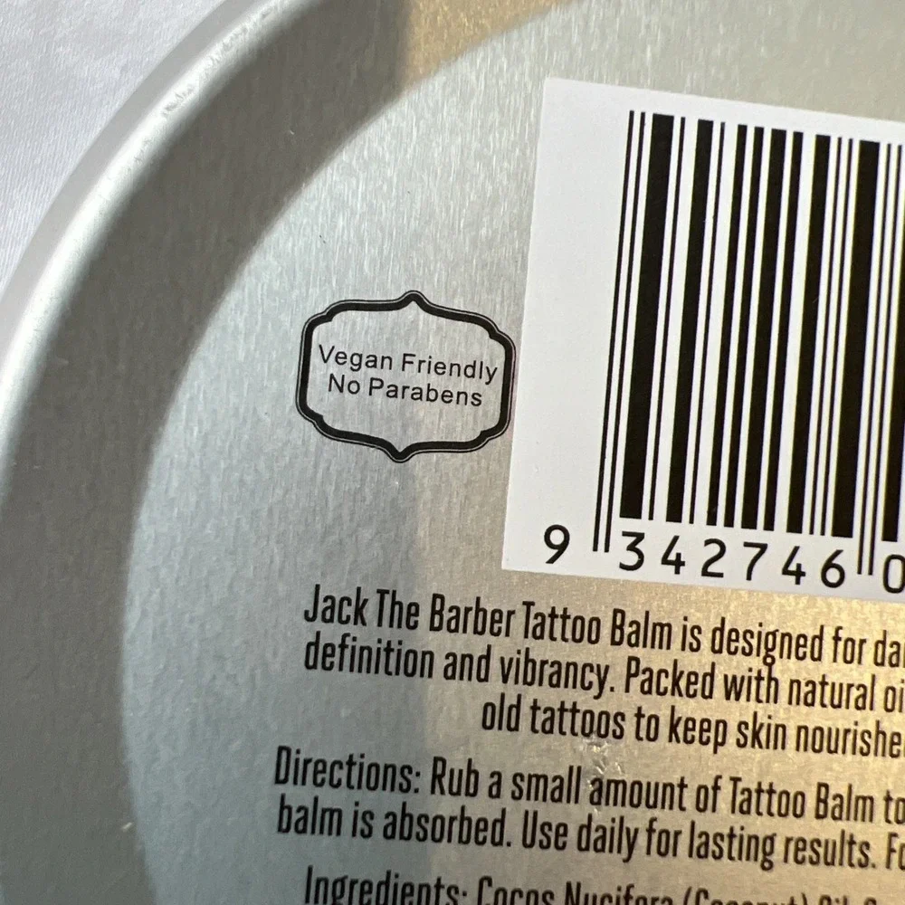 Jack The Barber Tattoo Balm 3.4 Oz Healing Natural Oils‎ For New & Old Tattoos